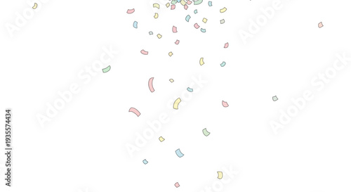 Small colorful shapes and fragments floating.