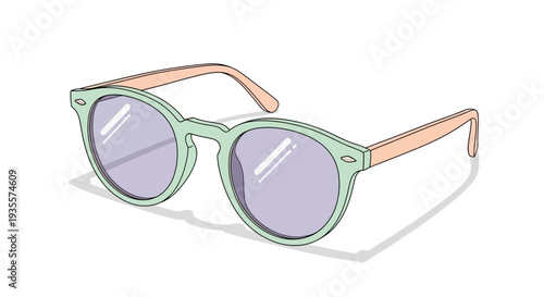 Green Framed Sunglasses with Purple Lenses.