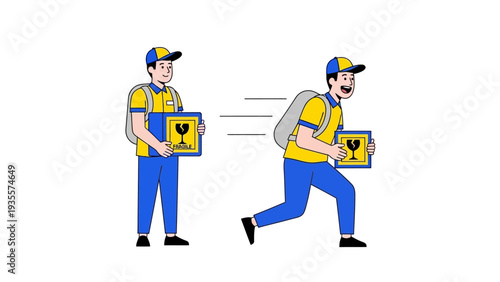 Delivery man running with parcel in hand, showcasing swift transportation service
