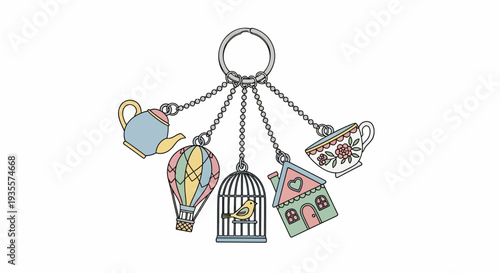 Colorful Keychain with Birdcage and Charms.