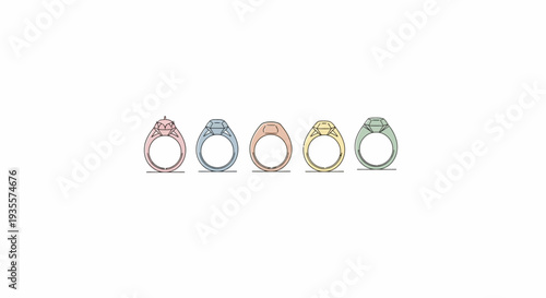 Five Rings with Different Colored Stones.