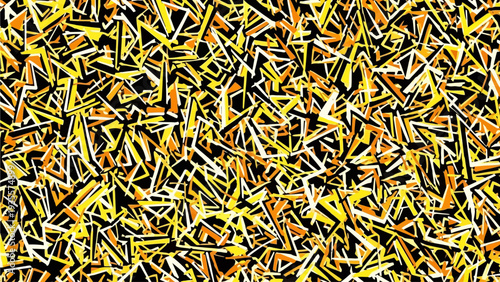 Abstract geometric pattern of intersecting lines in shades of yellow, orange, and black, creating a dynamic visual effect from a close-up viewpoint.