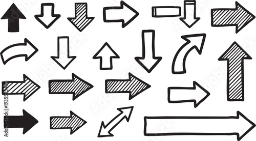 Versatile Arrow Icons Collection: Striped, Zigzag, Curly, Doodle Vector Graphics for UI & Creative Design"