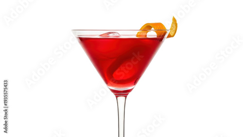 Fotografie Isolated cocktail in glass with orange zest, cosmopolitan cocktail for party tim