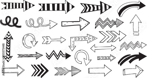 Versatile Arrow Icons Collection: Striped, Zigzag, Curly, Doodle Vector Graphics for UI & Creative Design"