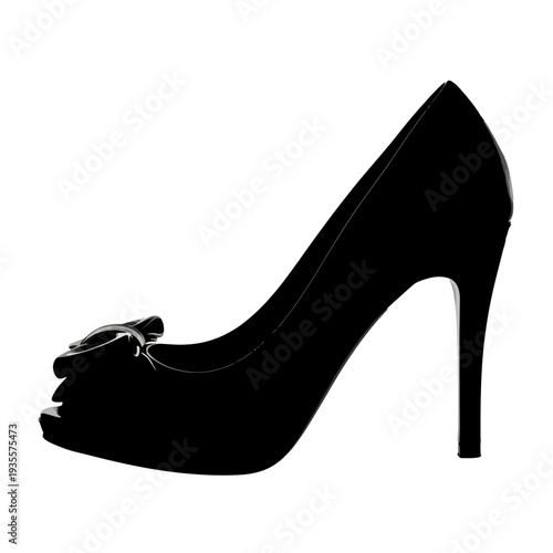 Elegant Black High Heel Peep Toe Shoe with Bow Detail.