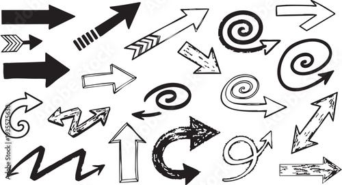 Doodle Arrow Icons Set: Hand-Drawn, Curly, Playful Vector Graphics for Kids & Creative Projects