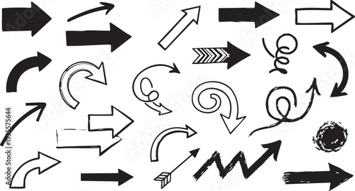 Doodle Arrow Icons Set: Hand-Drawn, Curly, Playful Vector Graphics for Kids & Creative Projects