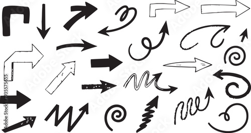Doodle Arrow Icons Set: Hand-Drawn, Curly, Playful Vector Graphics for Kids & Creative Projects