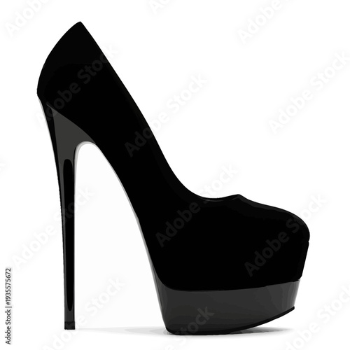 Elegant Black High Heel Platform Shoe Isolated on White Background.