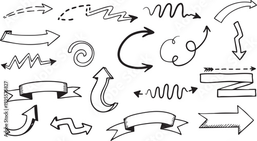 Doodle Arrow Icons Set: Hand-Drawn, Curly, Playful Vector Graphics for Kids & Creative Projects