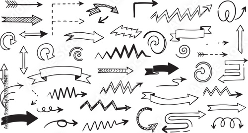 Doodle Arrow Icons Set: Hand-Drawn, Curly, Playful Vector Graphics for Kids & Creative Projects