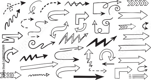 Doodle Arrow Icons Set: Hand-Drawn, Curly, Playful Vector Graphics for Kids & Creative Projects