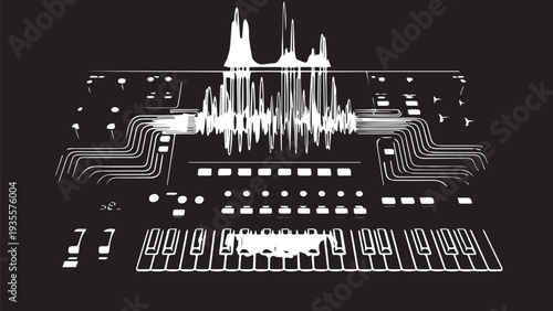 Illustration of a DJ Mixer and Decks for Nightlife and Club Music Visual.