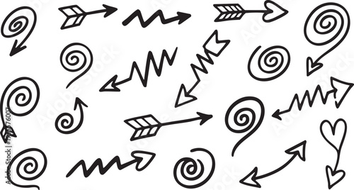 Doodle Arrow Icons Set: Hand-Drawn, Curly, Playful Vector Graphics for Kids & Creative Projects
