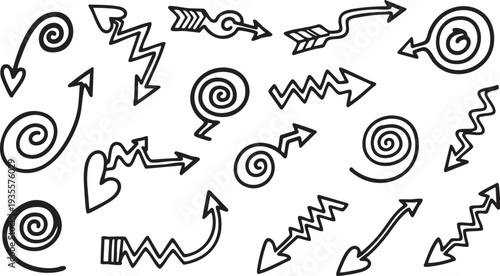 Doodle Arrow Icons Set: Hand-Drawn, Curly, Playful Vector Graphics for Kids & Creative Projects