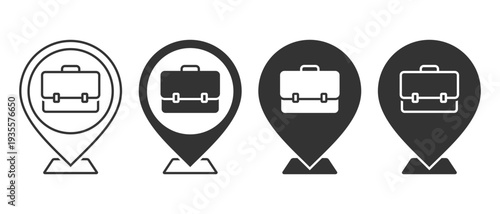 Map Pin with Briefcase Icon. Company Office Location. Workplace Navigation. Vector Illustration