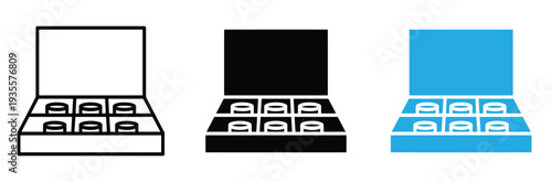 Chocolate Box Icon Set Vector Illustration. Candy Gift Package for Valentine Day, Holiday Celebration, and Sweet Food Dessert Branding.