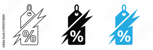 No Discount Price Tag Set Vector Icon. Percent Off Strike Through Symbol for Retail, Shopping, and E-commerce Promotion Warning.