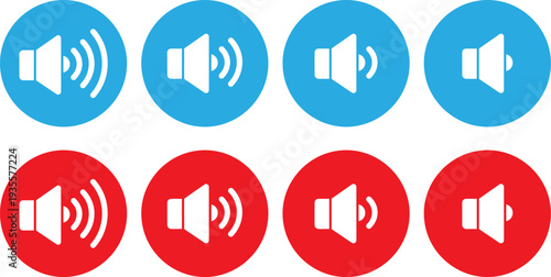 Set of colorful speaker icons in blue and red