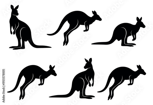Silhouette kangaroo set featuring various poses for wildlife projects