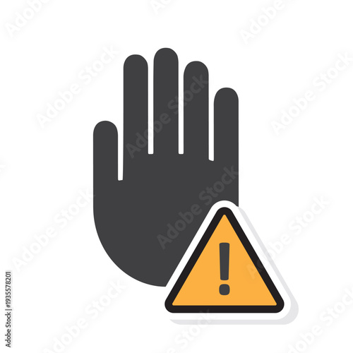 Hand and exclamation mark, vector, icon.