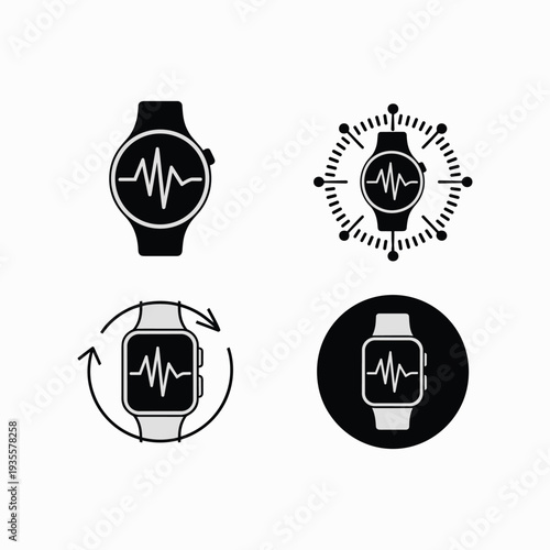 Smartwatch with heartbeat monitor on white background wearable technology vector illustration