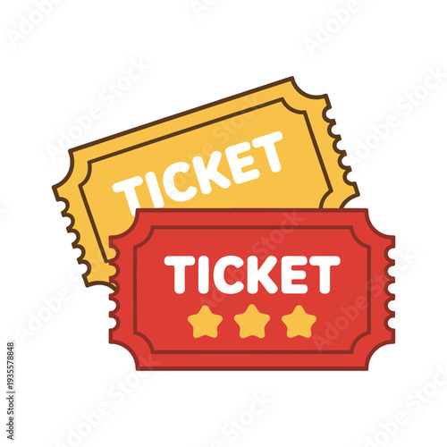 Schilderij op canvas Two colorful tickets with star ratings ticket stubs red ticket yellow ticket vector illustration isolated on white background