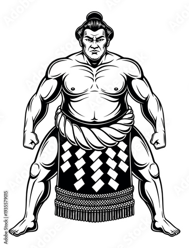 Line art illustration of a sumo wrestler depicting a powerful stance for sports events