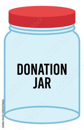 Flat design illustration of a donation jar depicting a call for donations for charitable causes