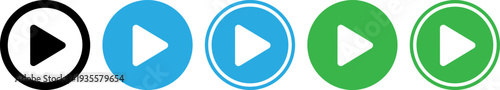 Play button icons in black, blue, and green for video and music apps