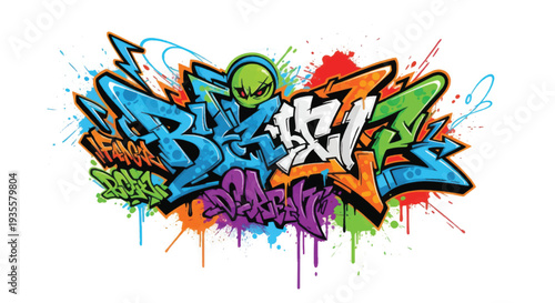 Colorful abstract graffiti mural with vivid paint drips.