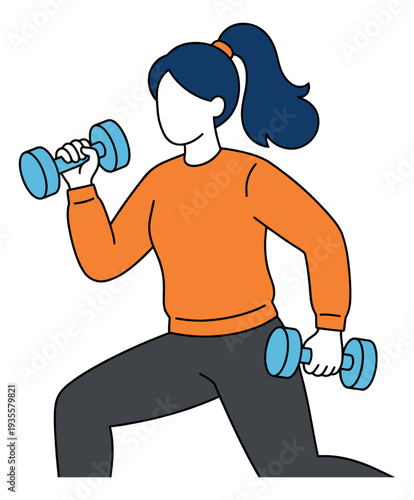 Simple illustration of a woman depicting exercising with dumbbells for a healthy lifestyle