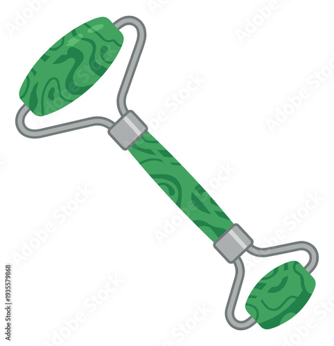 Flat graphic illustration of a jade roller depicting a skincare beauty tool for facial massage