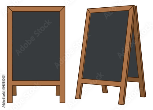 Hand drawn chalkboard set featuring two standing signboard variations for restaurants and cafes