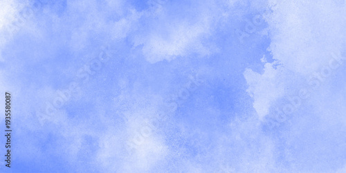 Panorama of blue sky and White cloud nature background .Classic hand painted Blue watercolor background for design.Aquarelle hand painted paper textured canvas for vintage ,invitation card, templa