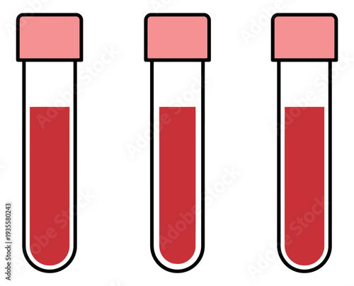 Flat design line art test tube set featuring three blood samples for healthcare and science