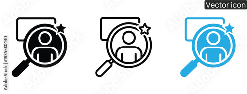 Simple magnifying glass icon with person profile and star symbol