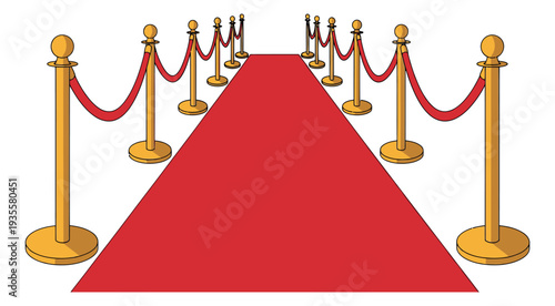 Line art illustration of a red carpet and golden stanchions depicting an exclusive entrance for prestigious events