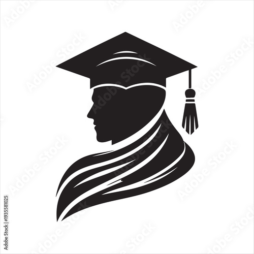 Graduation abstract silhouette line art logo design concept illustration idea