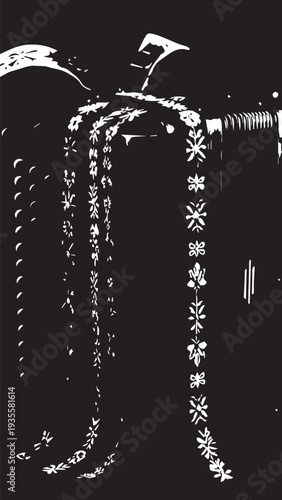 Close-up of beaded necklace and chains on dark background, fashion accessory detail.