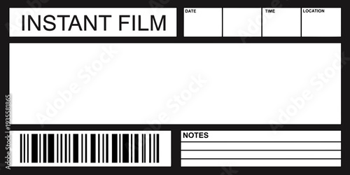 A black and white instant film frame with space for date time and notes