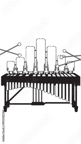 Xylophone with mallets in a classic percussion instrument setup for music performance.