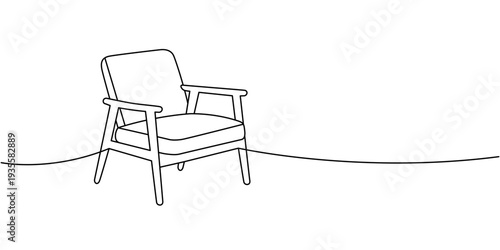 Outline wooden lounge chair. Minimalist furniture line art for decor and design visual.