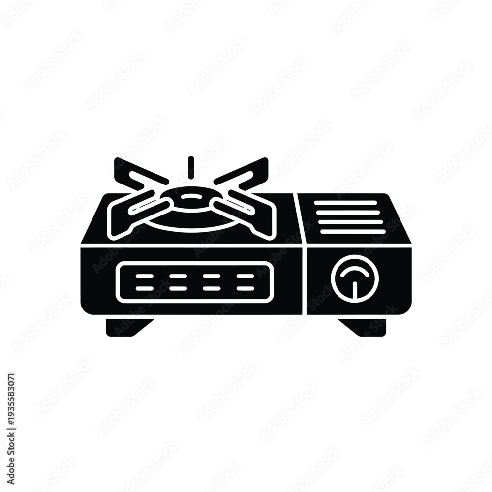 Obraz premium Simple black silhouette of a portable gas stove with burner and control panel