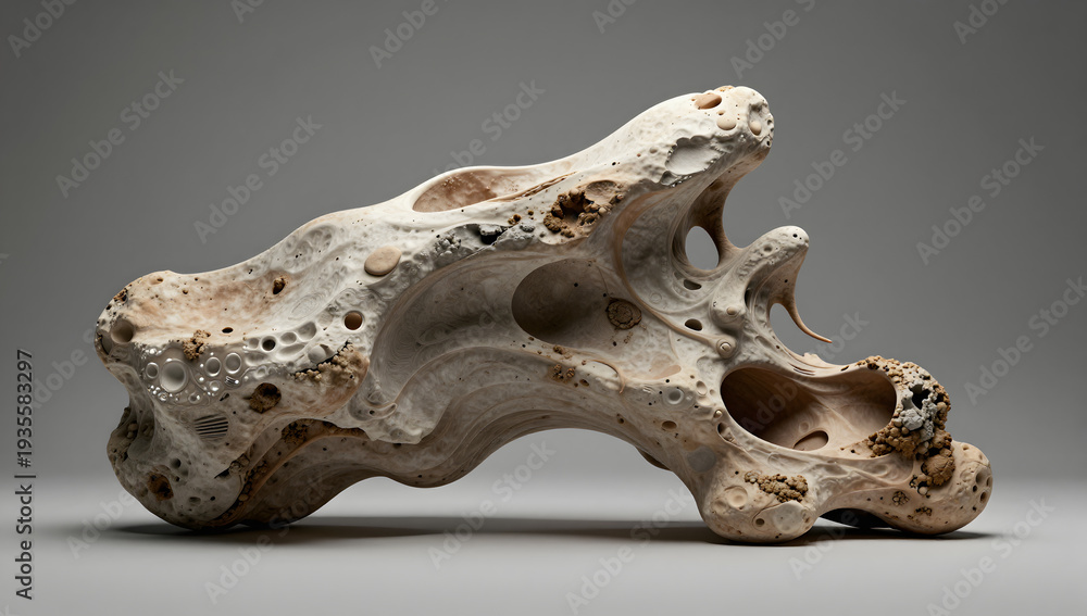 Obraz premium Fossil Bone Discovery: Unveiling a captivating fragment of history, this image showcases an intriguing ancient fossil bone against a neutral backdrop.