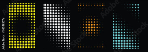 A collection of colorful pixelated squares on a black background