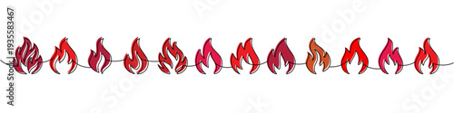 Seamless fire flame border. Decorative burning flame silhouettes in red tones for banners, borders, and digital art