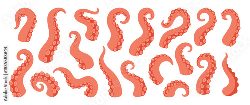 Cartoon octopus tentacles set. Curved squid arms with suction cups for ocean, fantasy, sea monster and marine themes