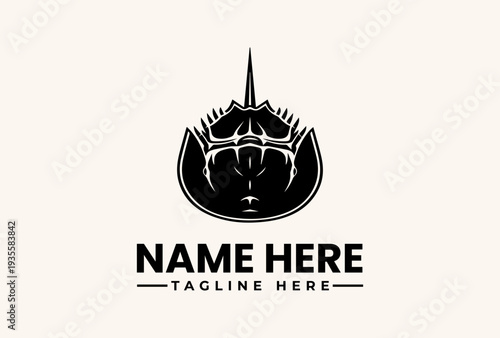 A black and white illustration of a bear's head logo with a spiky crest, accompanied by placeholder text for a name and tagline on a clean background.